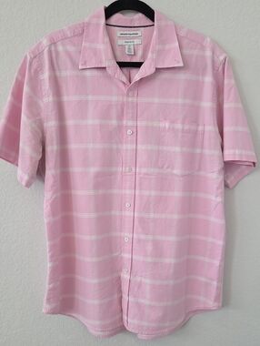 Amazon Essentials Men’s Regular-Fit Short-Sleeve Pocket Oxford Shirt Pink White